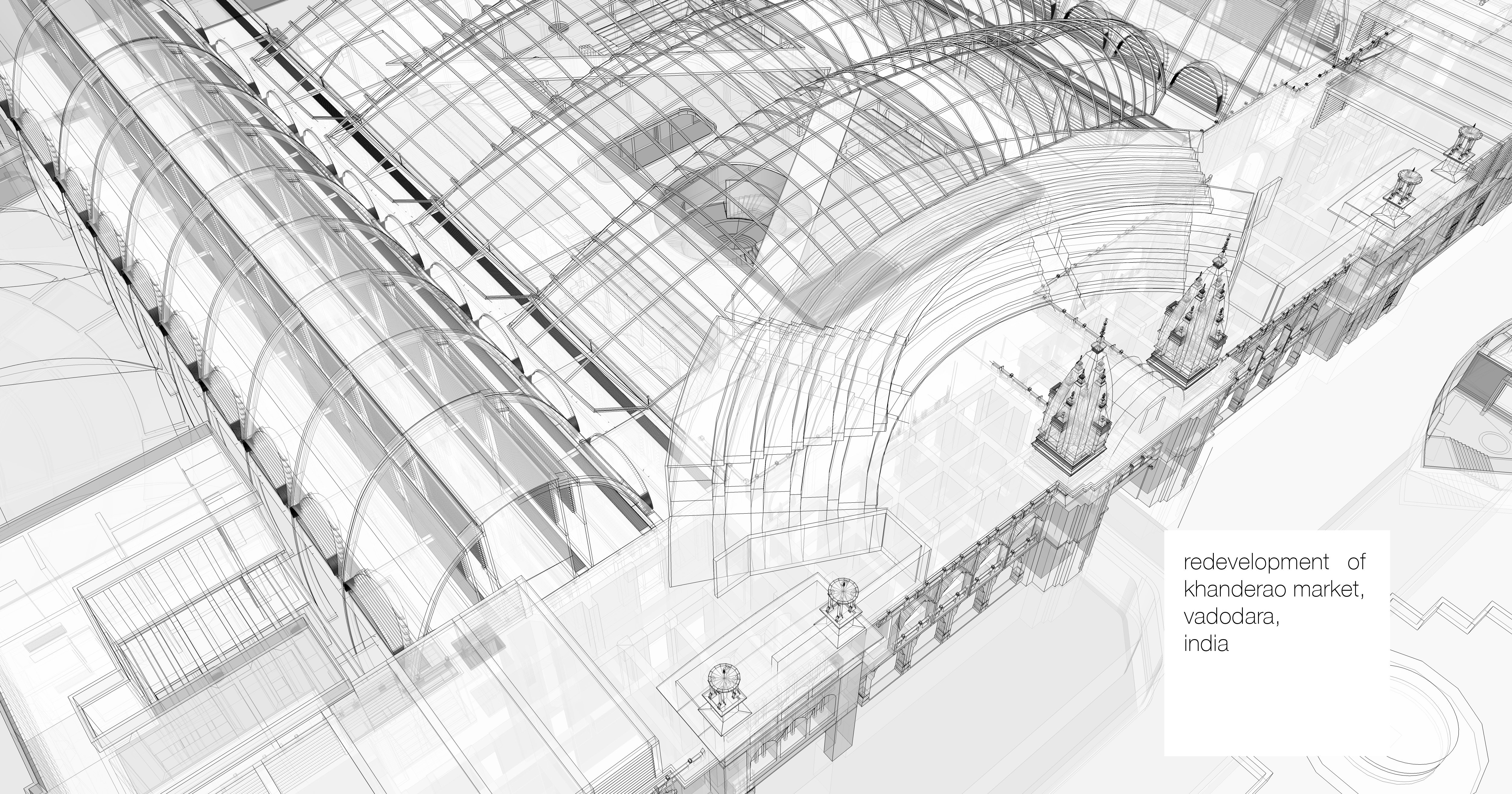 Thesis drawings for the redevelopment of Khanderao Market in Vadodara