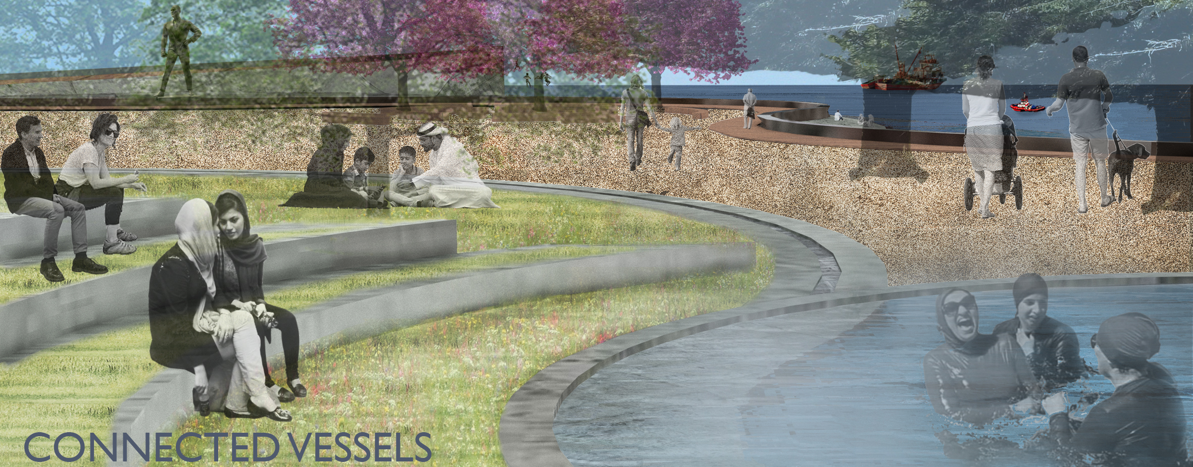 Connected Vessels, a network of basins that collect, clean and release water across a site