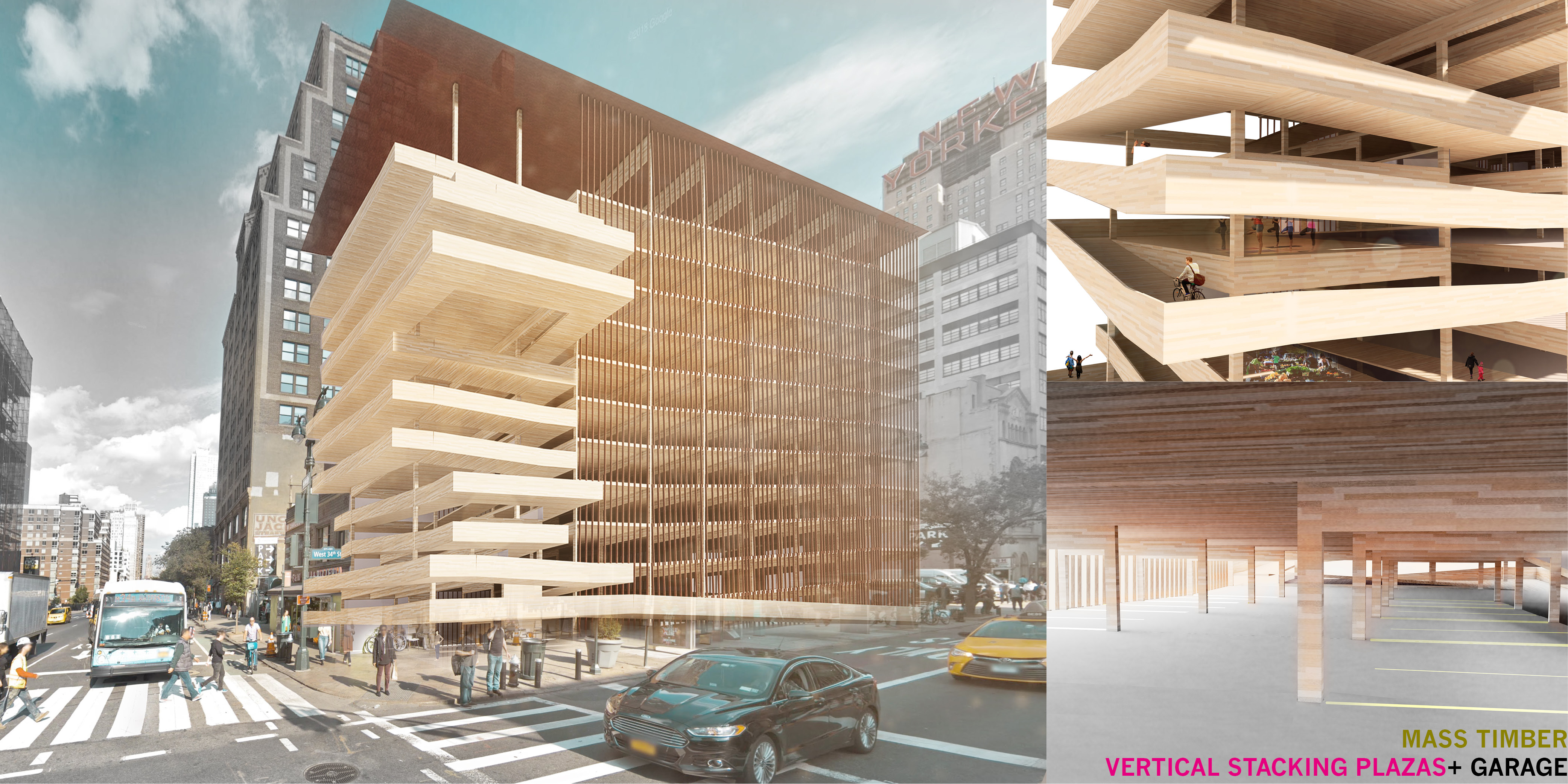 MASS TIMBER VERTICAL STACKING PLAZAS +GARAGE